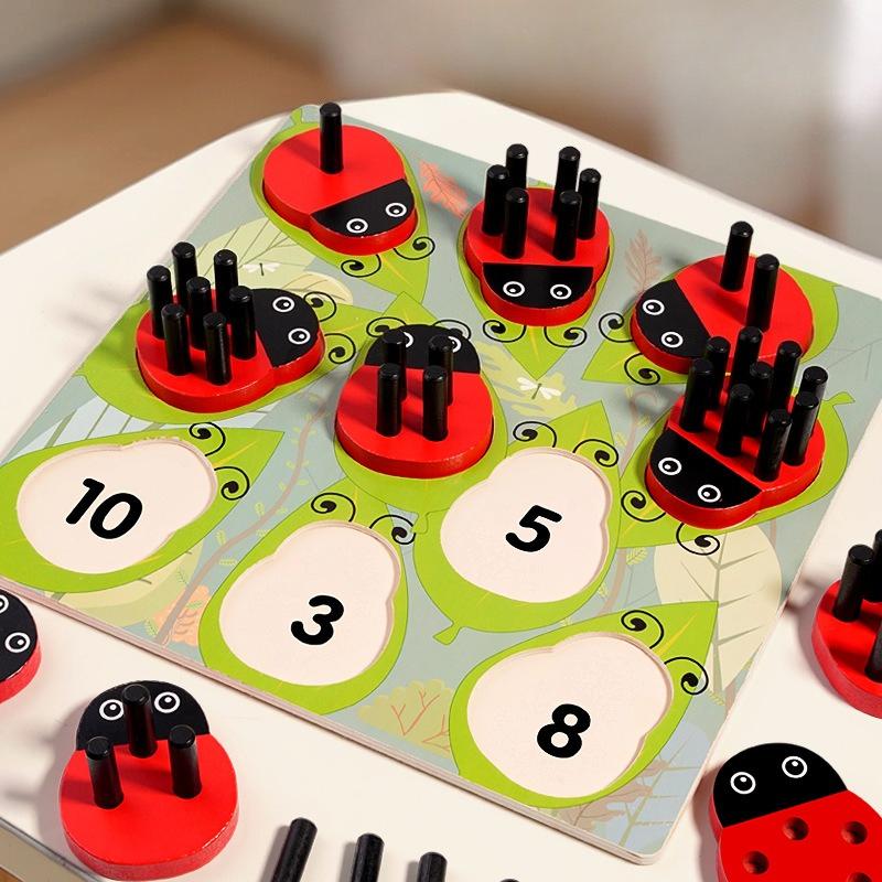 Bai Fen Bai Dolls And Toys Red Montessori Early Education Enlightenment Wooden Stick Ladybug Counting Stick Pairing Puzzle Number Of Children Digital Cognitive Educational Toys
