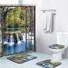 Duschvorhang-Set Naturszenerie Wald Wasserfall Wasserdicht Badezimmer Mit Teppichen Toilettenbezug Badvorleger Haken