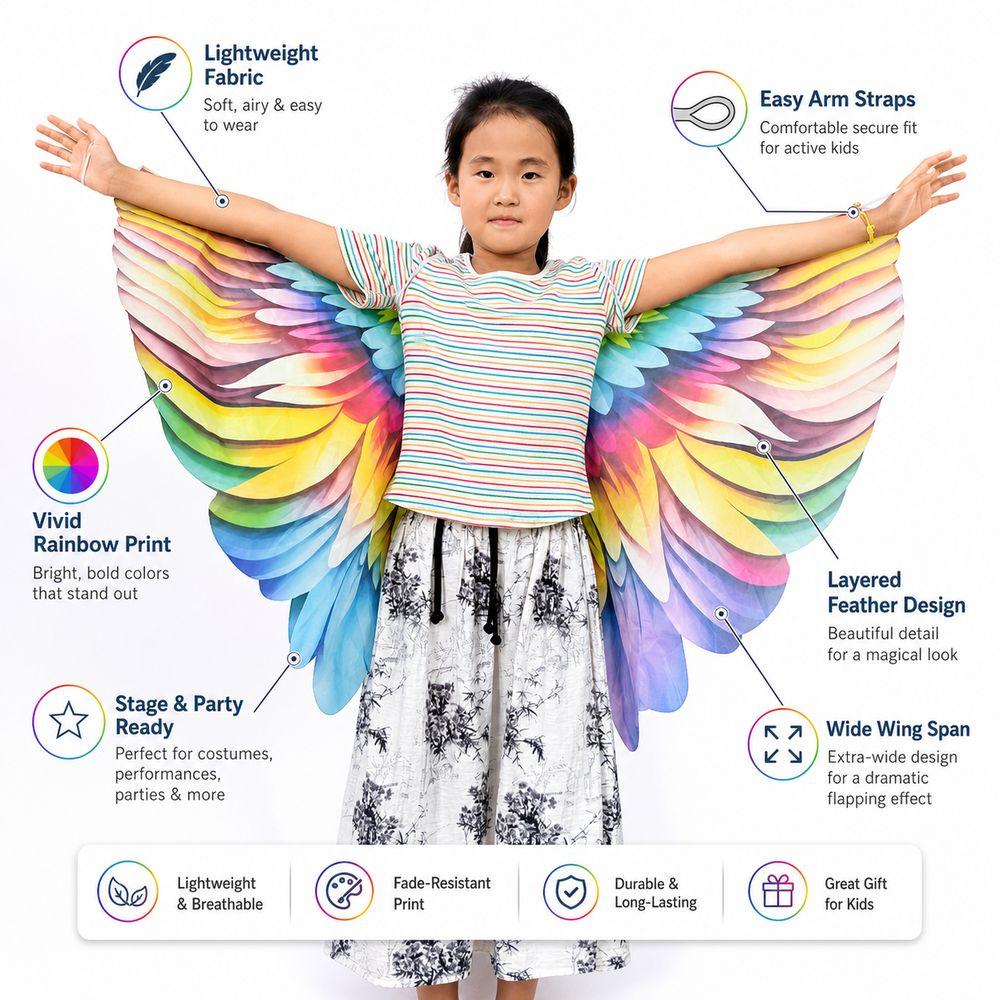 Bird Feather Print Rainbow Wing Cape Rainbow Pattern Dress Up Wings New Costume Cape Kids Dress Up