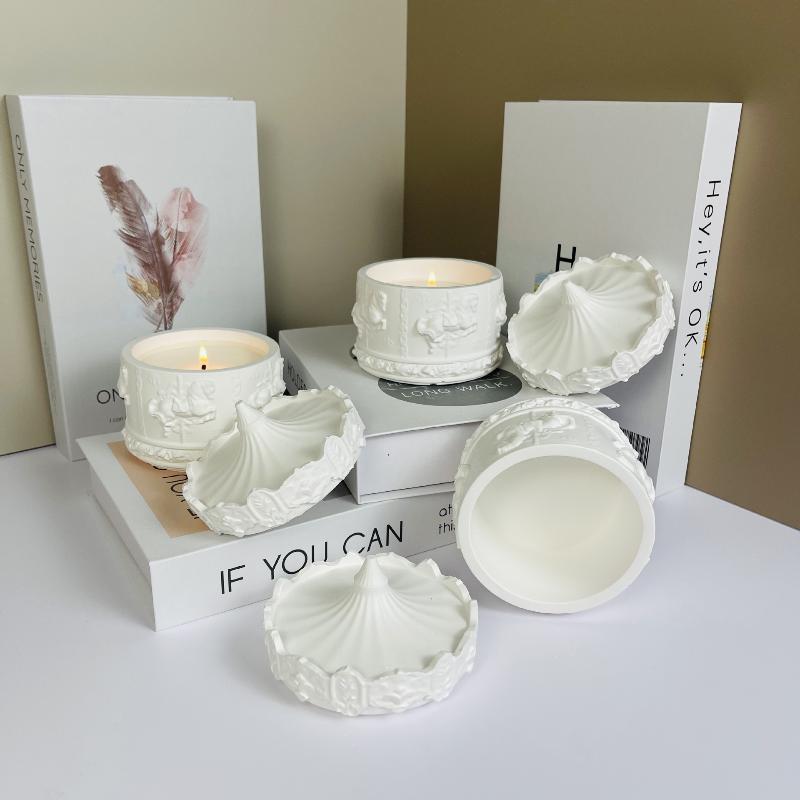 Runde Karussell Beton Kerzenhalter Aromatherapie Gips Aufbewahrungsbox Silikonform Gips Handwerk Heimdekoration Harz Glasform