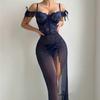 European and American Large-size Erotic Underwear New Year's Long Dress with Split Ends and Buttocks, Sexy Perspective
