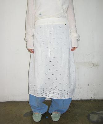 Ronron Pointelle Knit Long Skirt Ivory
