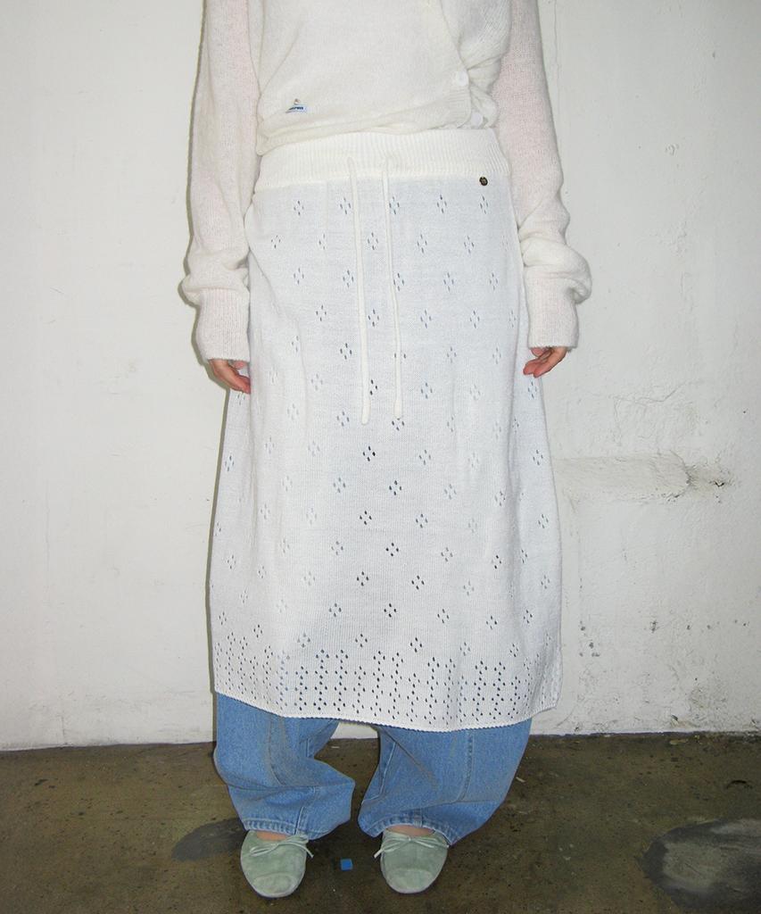 Ronron Pointelle Knit Long Skirt Ivory