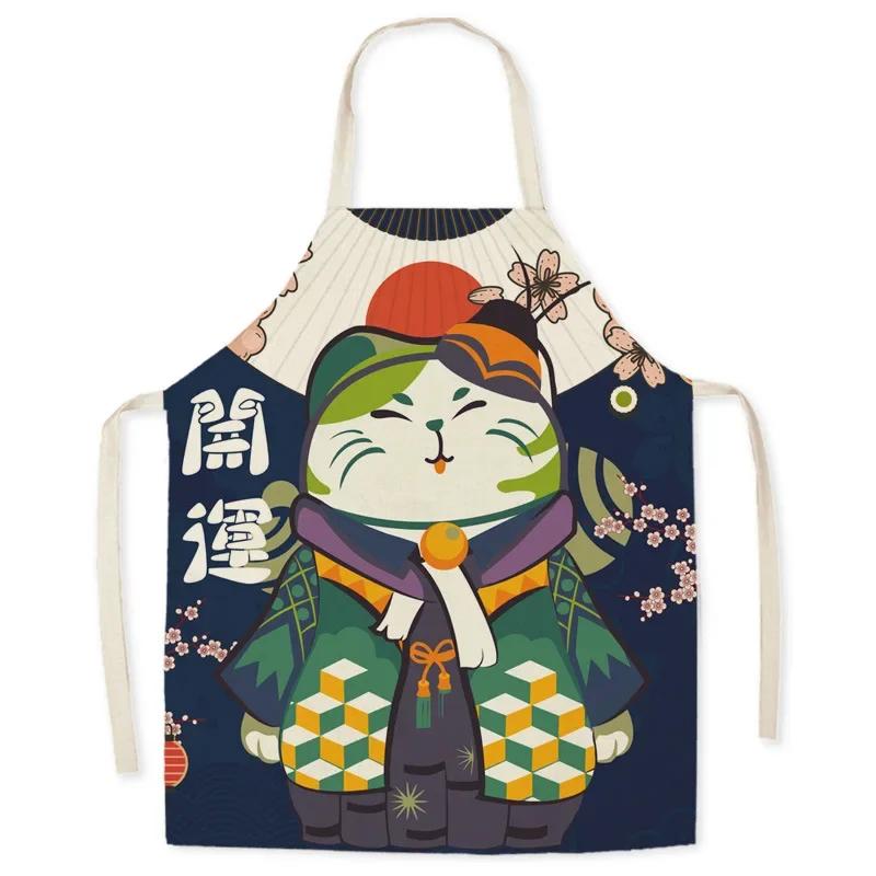 

Japanese-style Linen Cartoon Japanese Style Cat Household Apron Kitchen Oil-proof Housework Cleaning Waist Sleeveless Delantal 47x38cm