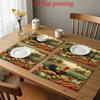 2D Flat Printing 4pcs Placemats - Spring Pasture Season Spring Decoration, Chicken Flock Pastoral Scene Pattern Printed Placemat