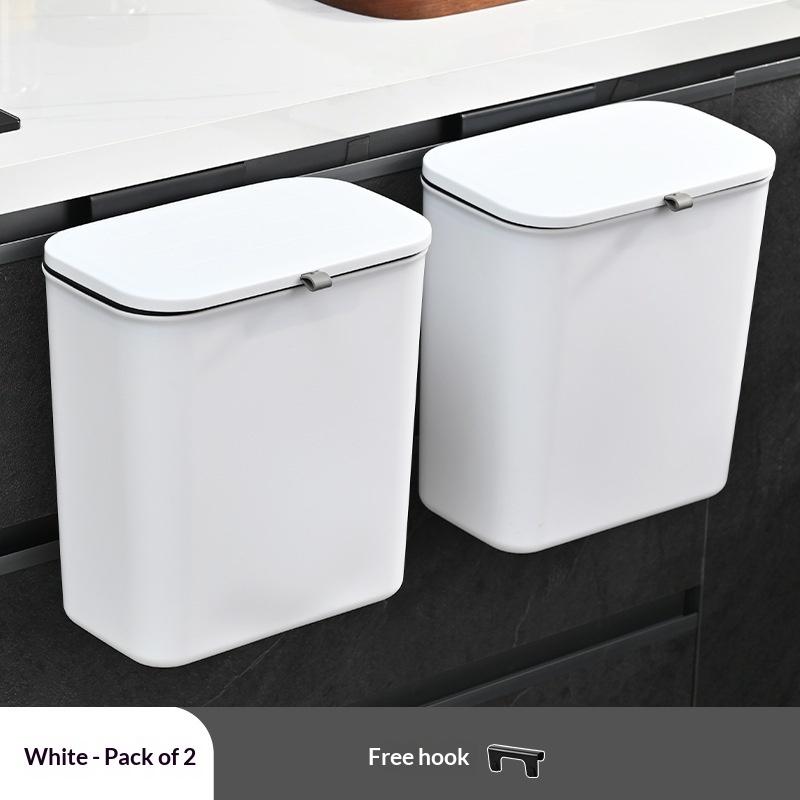 1/2Pcs Effortless Cleanup Space-Saving White Wall-Mounted Trash Bin For Kitchen - Durable Plastic Multi-Functional Garbage
