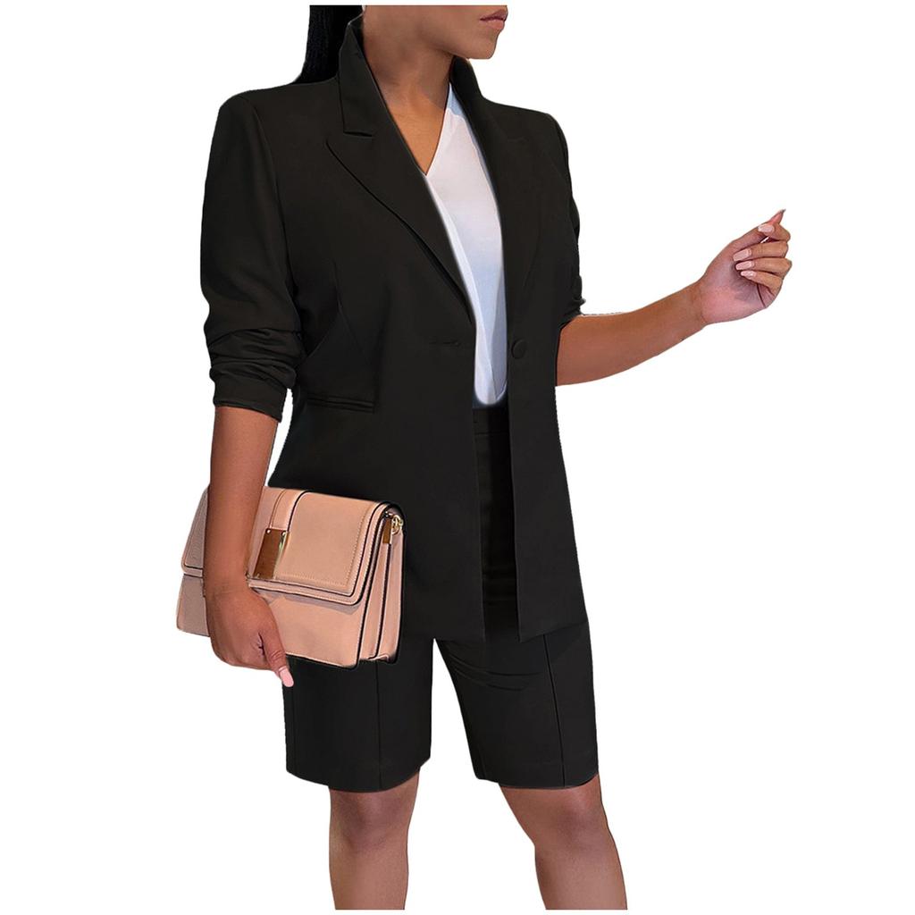 (Spicy chicken)Women's Suit Suit Jacket Shorts Two-Piece Set Coat Solid Color Slim Suit