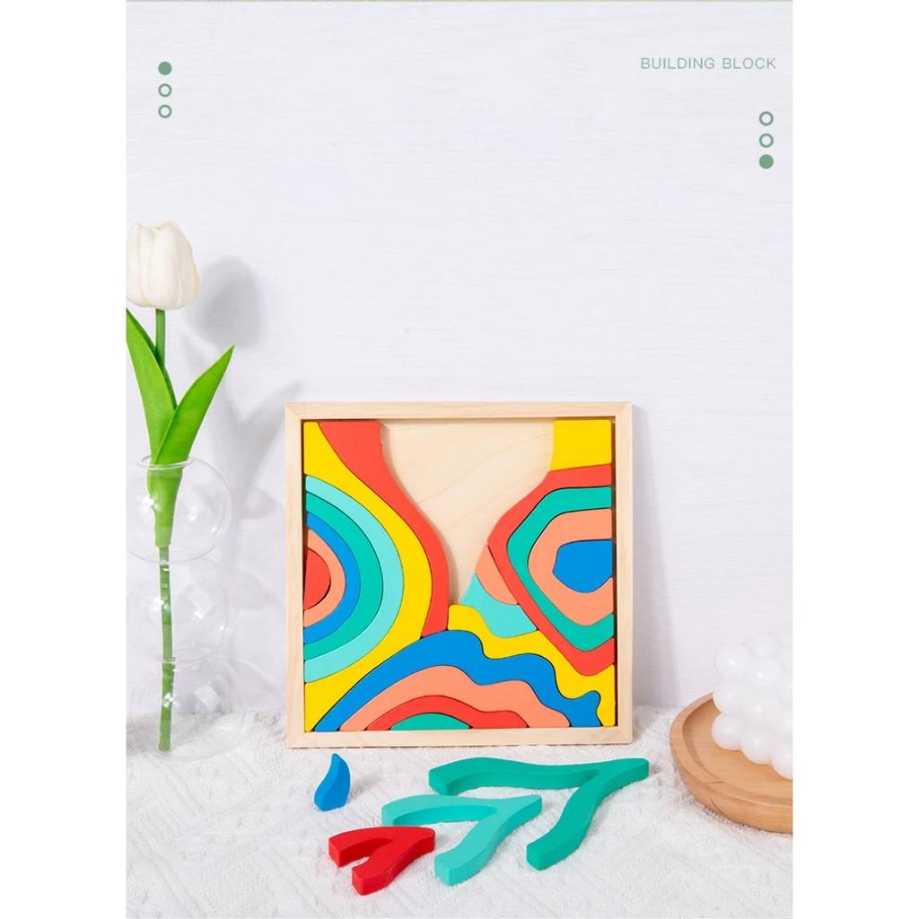 Children Rainbow Wooden Blocks Board Game Wooden Toys Montessori Parish Color Cognitive 3D Constructor Sensory Game Toy for Kids