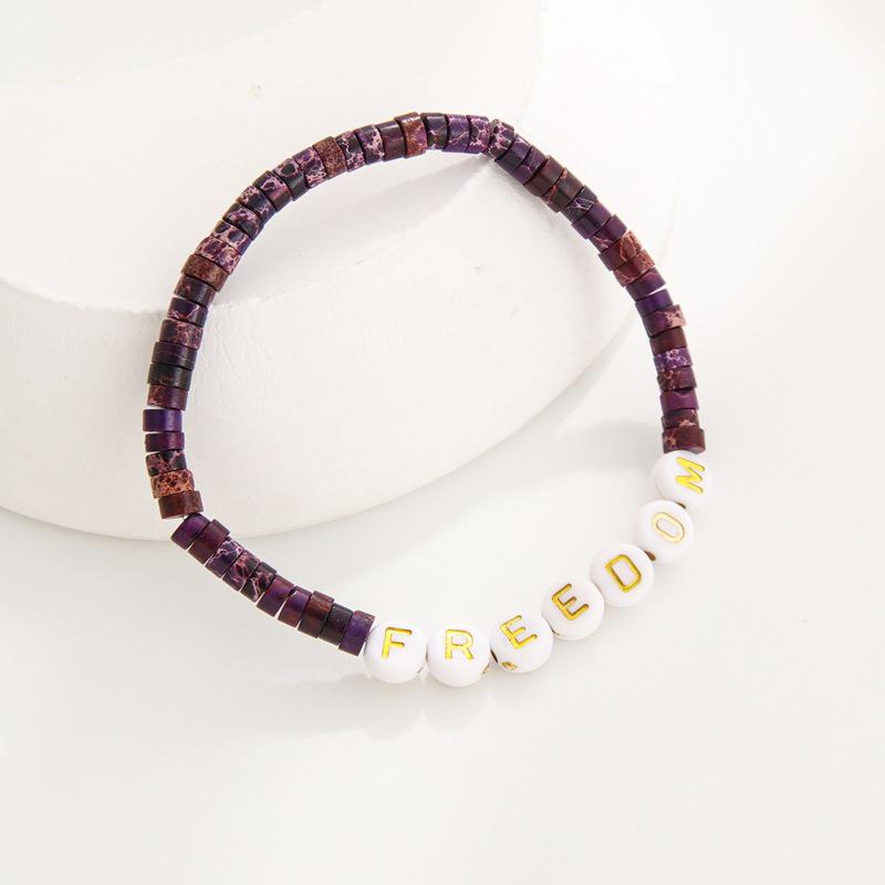 Unisex European & American Natural Stone Beaded Elastic Bracelet with English Letter