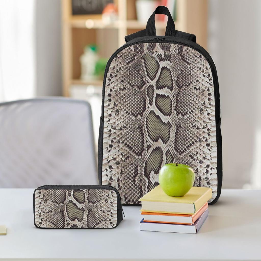 Faux Boa Constrictor Snake Skin Kids Backpack Lunch Box Pencil Boxes for Boys Girls Kindergarten Backpacks Schoolbag Bookbag Set