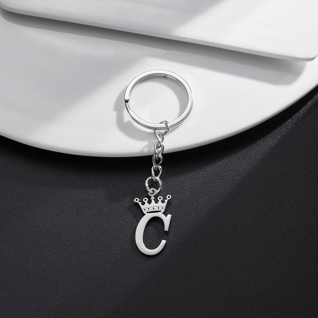 Stainless Steel Crown Letter Keychain Pendant, European Punk Style.