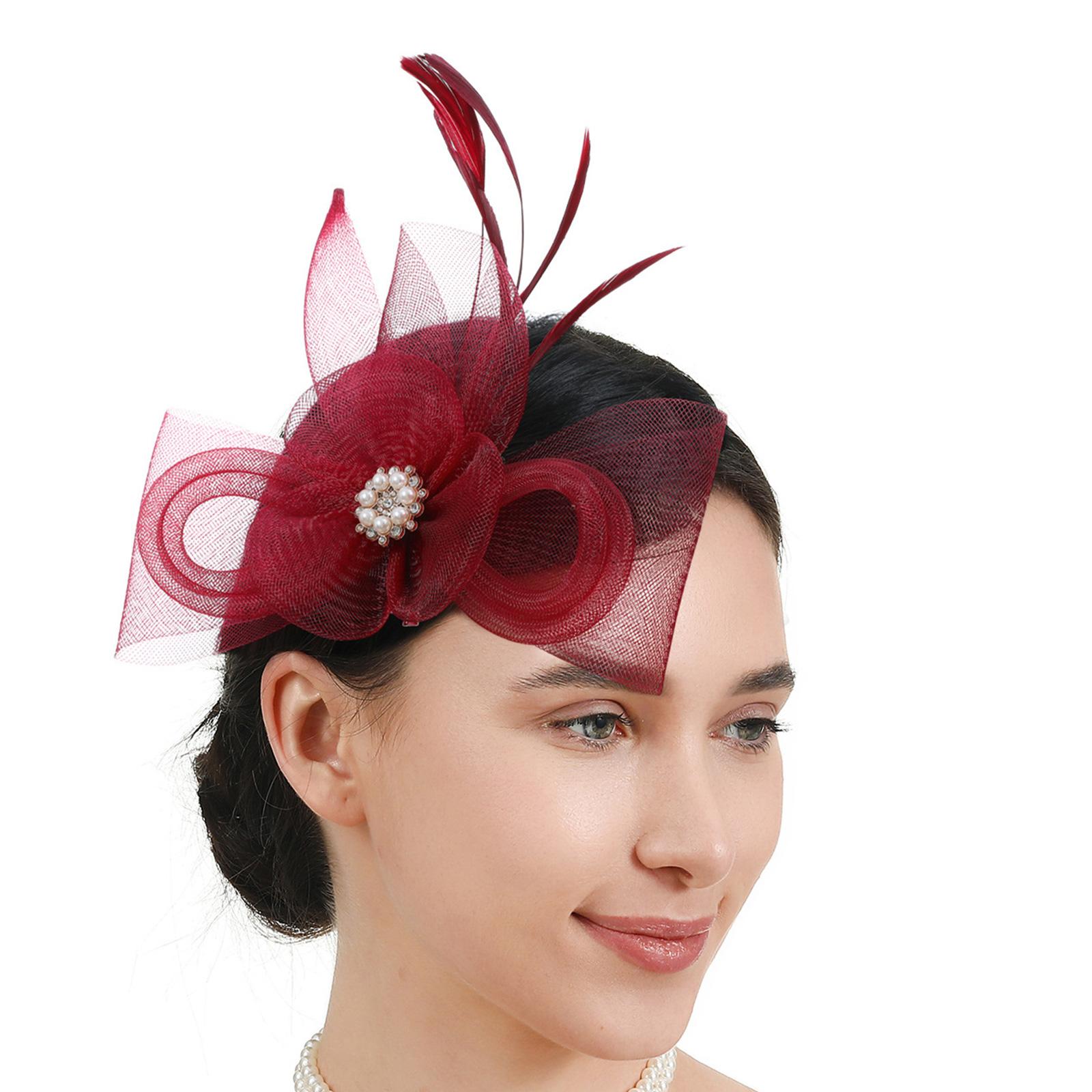 

TeaParty Bridal Shower Fascinator Hair Clip Hair Accessory With Secure Clip For Weddings Horse Racing Event Dressingup вина червоного кольору