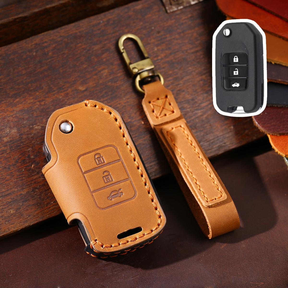 

Auto Supplies Suitable For Honda Folding Key Cover Retro Crazy Horse Leather Men S Car Key Protective Case Buckle коричневый