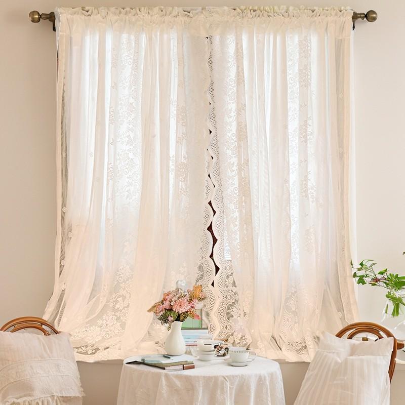 French Style Double Layer Sheer Curtains Lace Bedroom Living Room