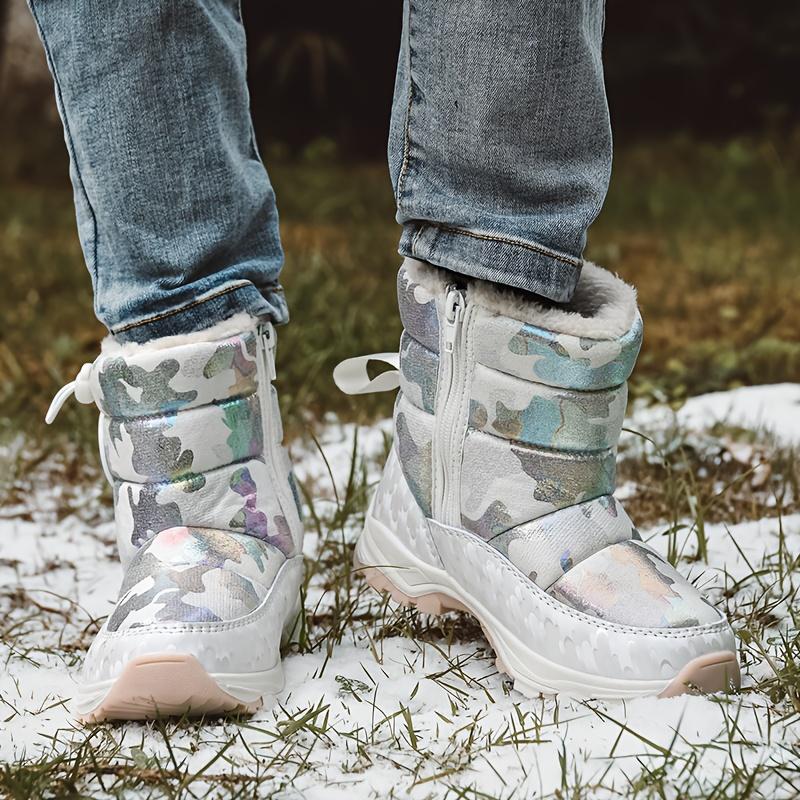 Neue Kinder Outdoor Casual Mode Schneestiefel Reißverschluss Plüschgefüttert Wärme Bequem Gutes Tragegefühl Umschließung Jungen Mädchen