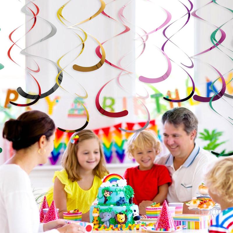 6pc/Pack Double Spiral Ornament Colored Ribbon Ceiling Hanging Streamers For  Wedding Birthday Party Decor Home Decoration