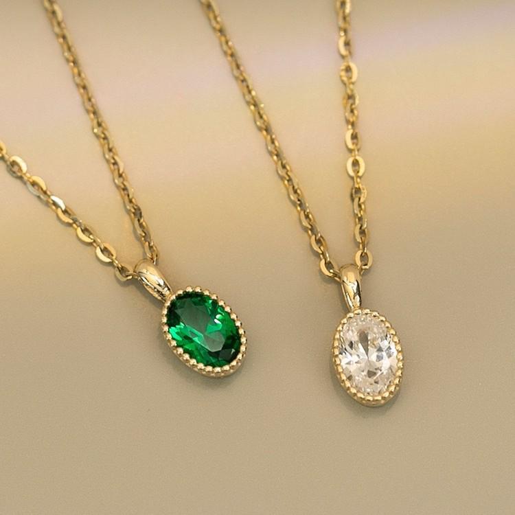 925 Sterling Silver 18K Gold-Plated Mermaid's Tears Oval Pendant Necklace with Micro-Paved Design