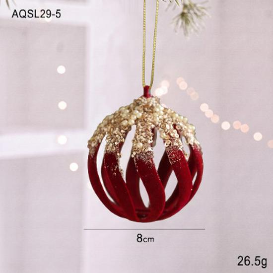 Red Flocked Fabric Christmas Tree Ornament Ball