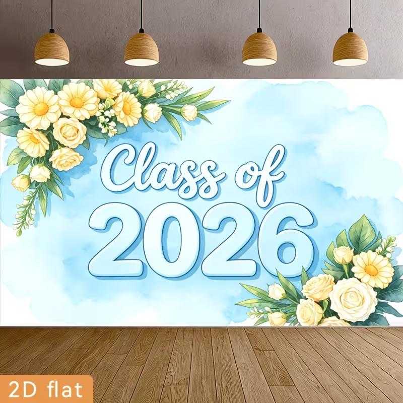 2D Watercolor Light Blue Sky & Floral Graduation Photography Background 47.2x31.5inch/120*80cm