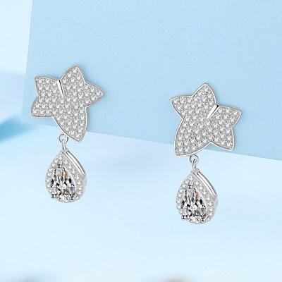 S925 Sterling Silver Earrings for Women Maple Leaf Moissanite Drip Earrings Plated Pt950 Gold Ear Jewelry
