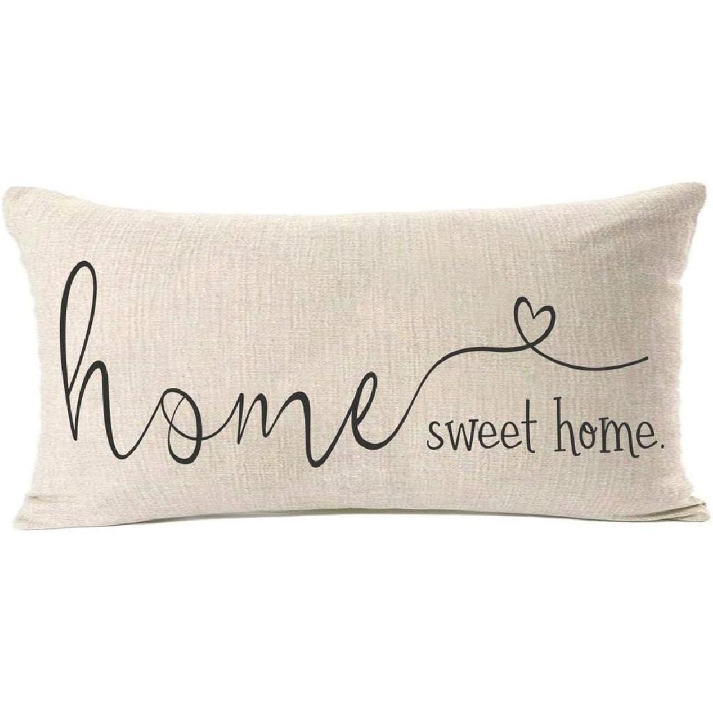 MFGNEH Home Sweet Home Quotes Farmhouse Pillow Covers 12x20 Inch,Farmhouse Decorative Lumbar Throw Pillow Case Cushion Cover,Housewarming Gift