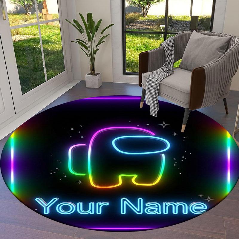 Among Us Custom Name Round Area Rug,Carpet Rug for Living Room Bedroom Sofa Playroom Decor,Non-slip Floor Mat