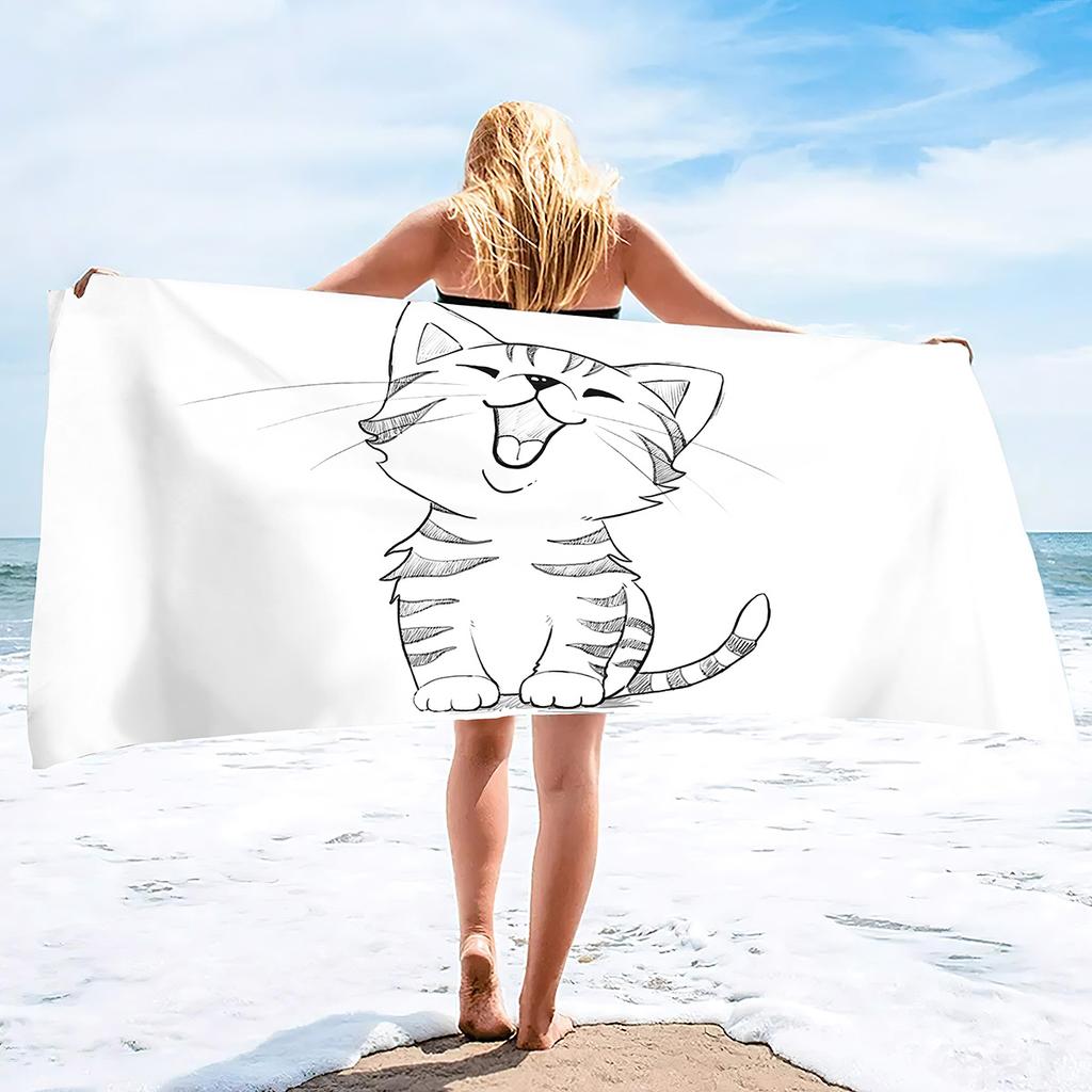 Cute Cat Print Beach Towel Soft Absorbent Large For Adult Kids Summer Travel Paw Design Perfect For Sunbathing Pool Use Gift