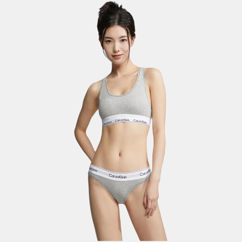 Calvin Klein Bequemer kabelloser BH mit Jacquard-Buchstaben und Mid-Rise-Triangel-Slip-Set Damenunterwäsche Grau F3785-020+F3787-020
