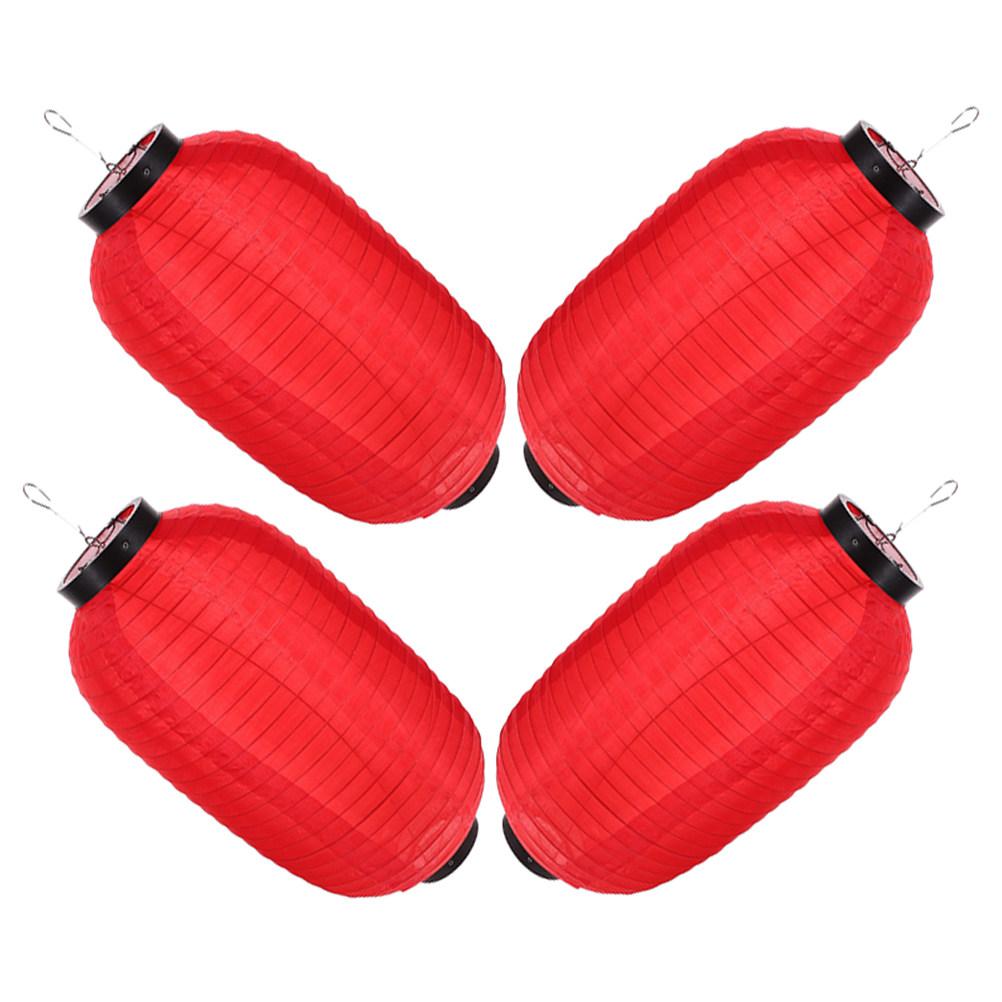 4Pcs Traditional Japanese Lanterns Silk Fabric Waterproof Foldable Hanging Light Fixture for Wedding Party Sushi Bar Outdoor