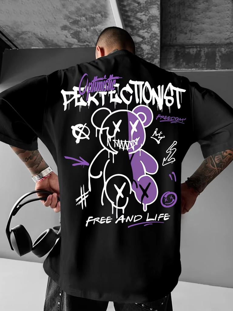 Men's Summer Casual Everything Cotton Fashion Casual Sports Loose American Street Letter Print Round Neck Short-sleeved T-shirt