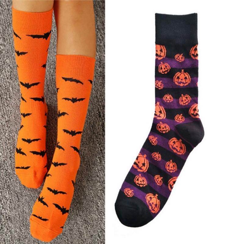 Novelty Funny Socks Festive Halloween Crew Socks Colorful Cotton Booties Socks Creative Pumpkin Bat Print Ankle Socks
