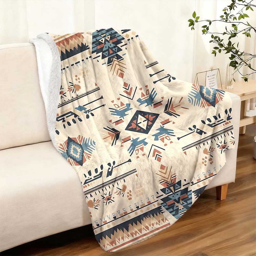 1pc Southwestern Aztec Tribal Print Flannel Throw Blanket Ultra Soft Cozy Boho Blanket for Home Couch Bed Living Room