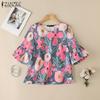 ZANZEA Women Summer V-Neck Casual Floral Print Short Sleeve Blouse