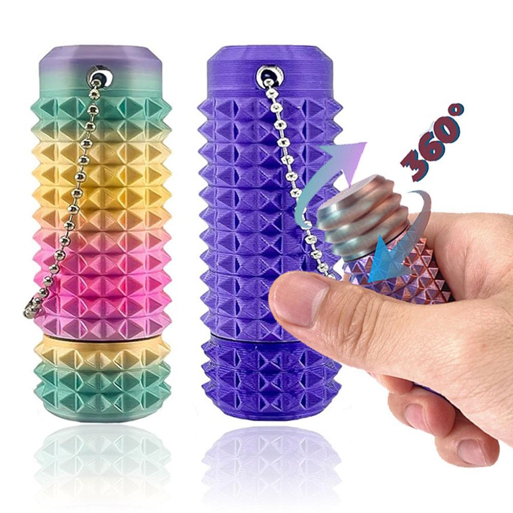 Portable Mini 3D Printed Spiky Fidget Toy Keychain 360 Degree Rotate Stress Relief Sensory Toy for Autism ADHD Adults Teenagers Gift