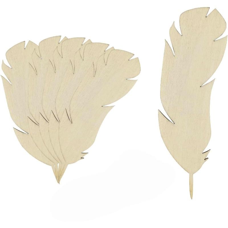 10pcs Wood Feather Cutouts Unfinished Wooden Feather Hanging Ornaments DIY Feather Craft Gift Tags for Home Party Decoration