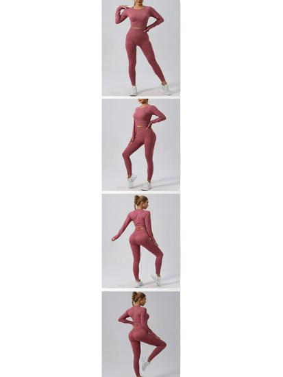 TK Seamless Solid Color Sports Set: Long Sleeve & Pants for Autumn/Winter Yoga & Fitness