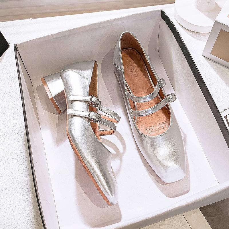 Square head word with high heels thick heel French retro Mary Jane women's shoes 2025 new spring and autumn low heel single shoes
