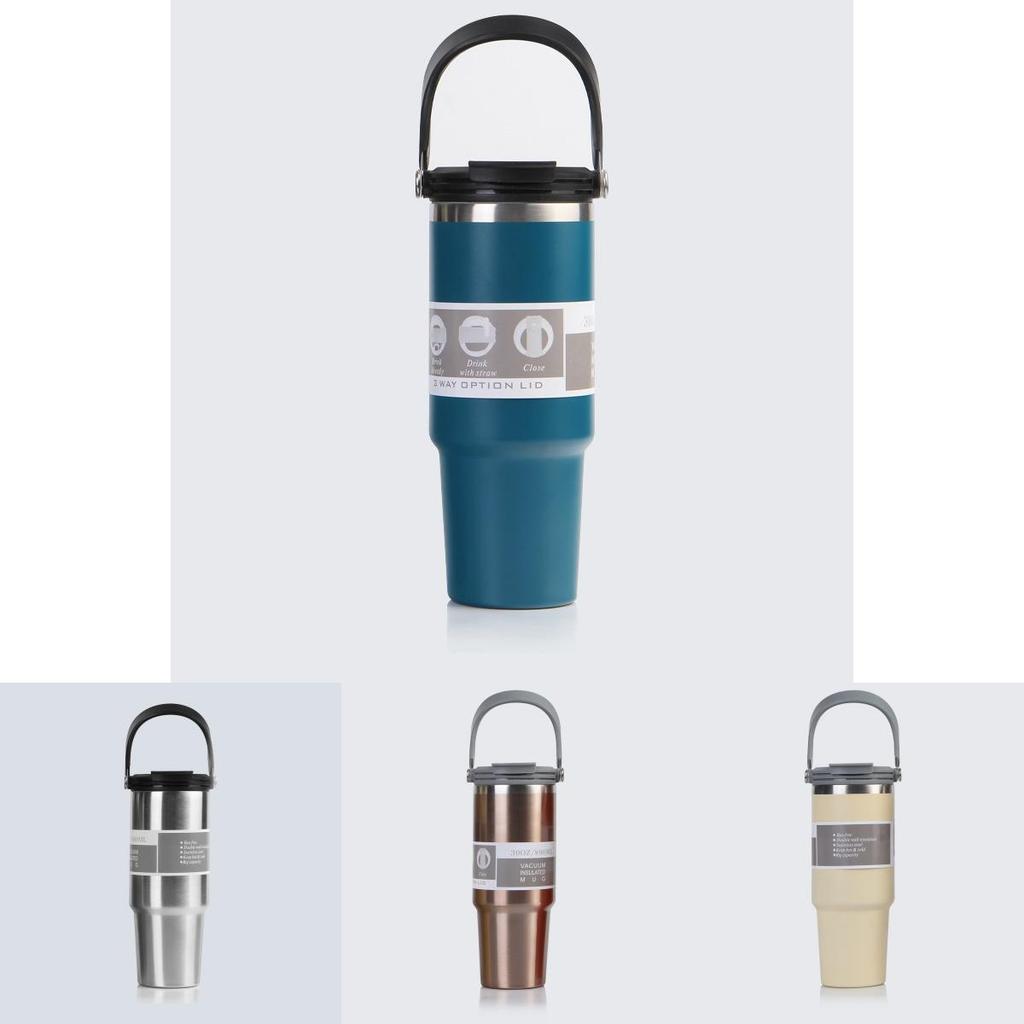 Stylish Modern Vacuum Insulated Car Cup With Straw And Handle 30oz 20oz