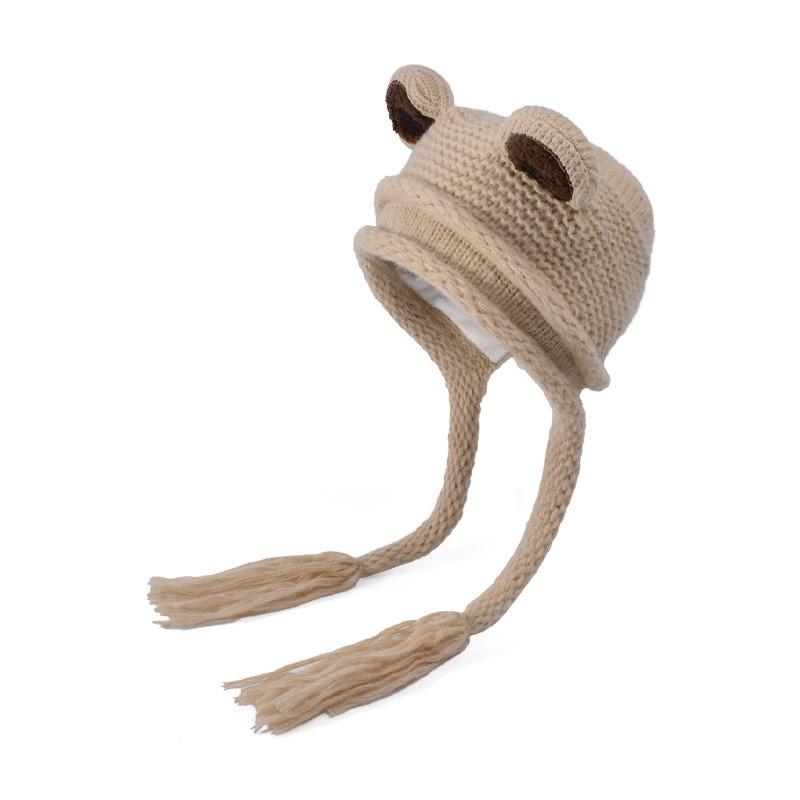 Baby Knitted Hat With Cartoon Frog Pattern And Cozy Insulation For Cold Weather