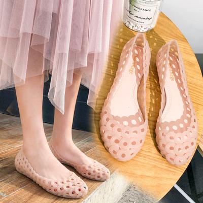 Sandálias Rasteirinhas Ninho de Pássaro Atriz Plástico Praia Simples Versátil Sapatos de Chuva Vazados Jelly Shoes