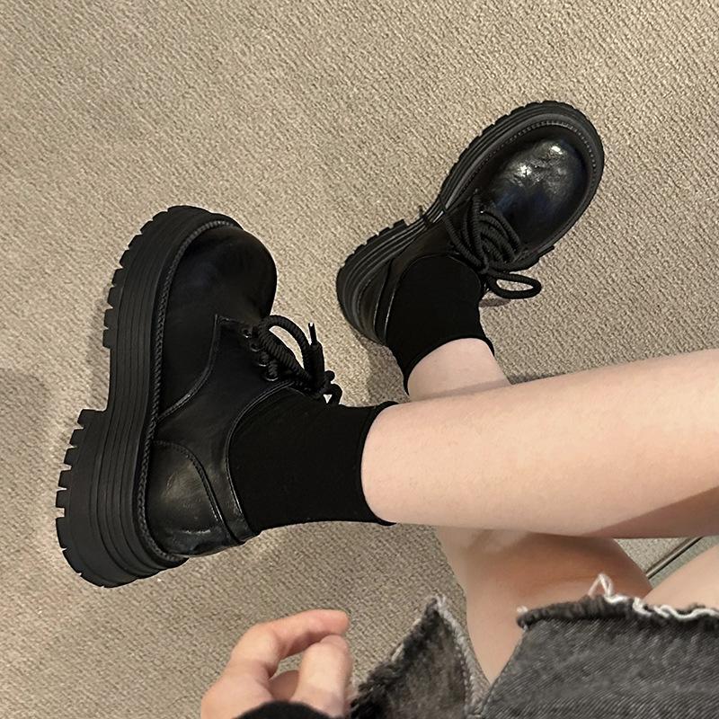 Retro Fashion Small Leather Shoes Women Small Wear Lace-up Comfortable Casual Shoes Niche Design Thick Heel Platform Single Shoes