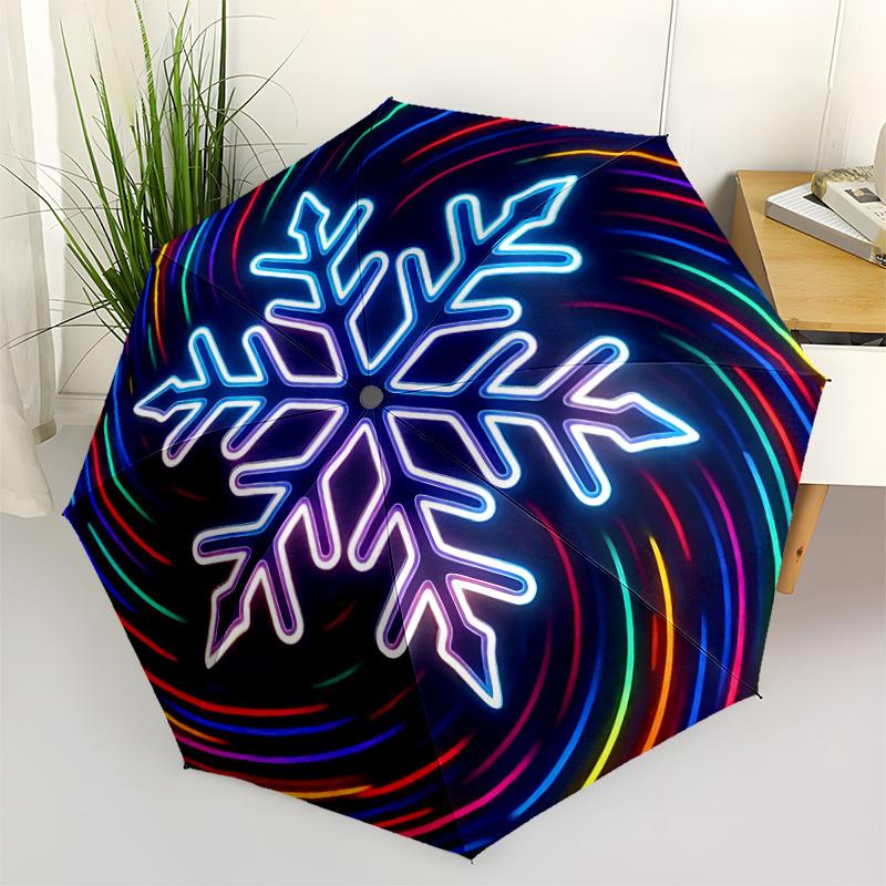 

1pc Neon Snowflake Automatic Opening/Closing Folding Umbrella with 8 Ribs,Windproof Portable Sunshade Umbrella Holiday gift yy260401071