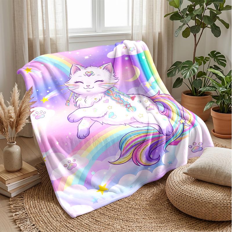 Purple Cats and Butterflies Theme blanket Lightweight Warm Flannel Blanket Decorative Throw Blanket for Home Decoration
