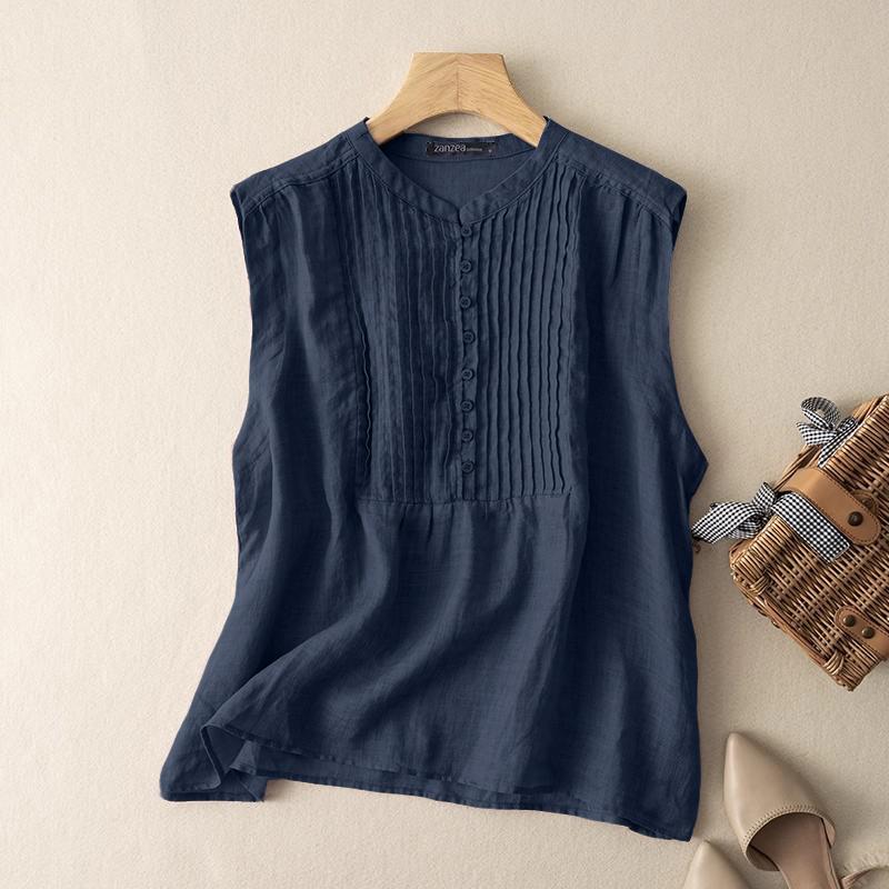 

ZANZEA Женские летние повседневные топы-майки без рукавов с круглым вырезом и свободного кроя 5XL тёмно-синий