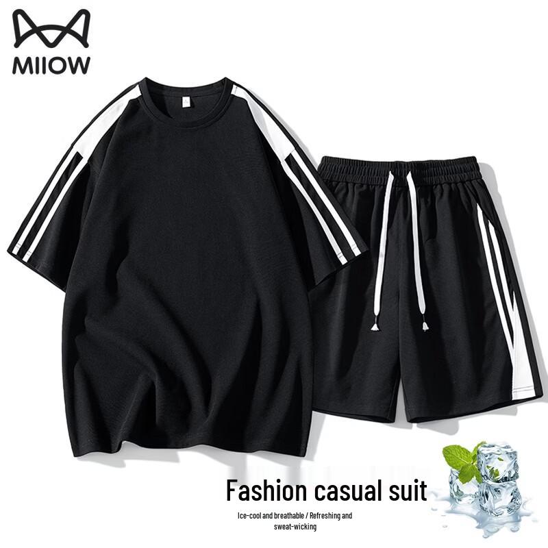 MiiOW Men's Ice Silk Short Sleeve & Shorts Set