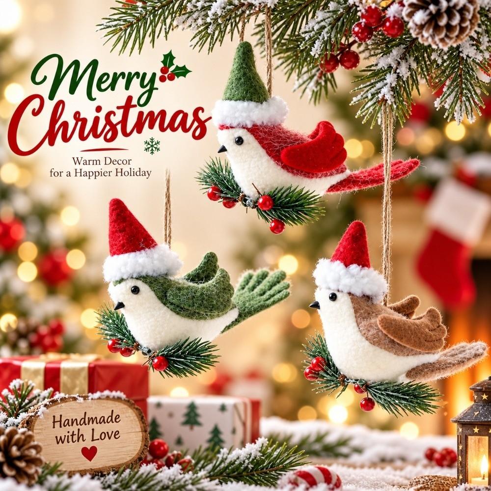 Soft Plush Christmas Tree Hanging Decor Lifelike Fireplace Bird Charm Wreath Bird Pendant  Festive