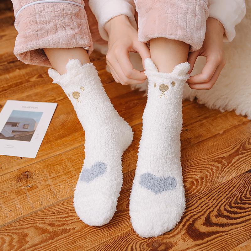 Ladies Winter Thickened Warm Cartoon Embroidered Sleeping Home Floor Tube Socks