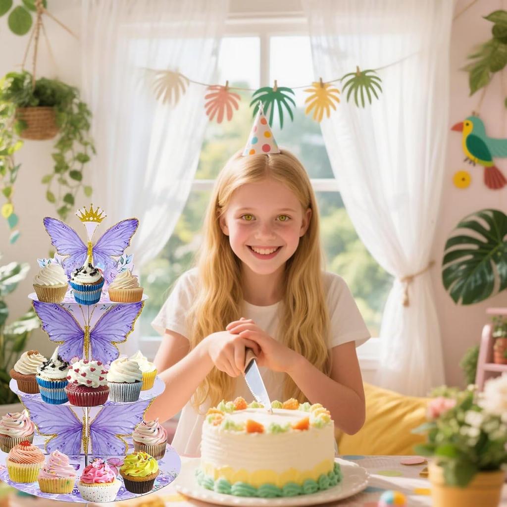 3 Tier Butterfly Cupcake Stand,Suitable for Butterfly Themes – Easy to Assemble& Reble(1Butterfly)