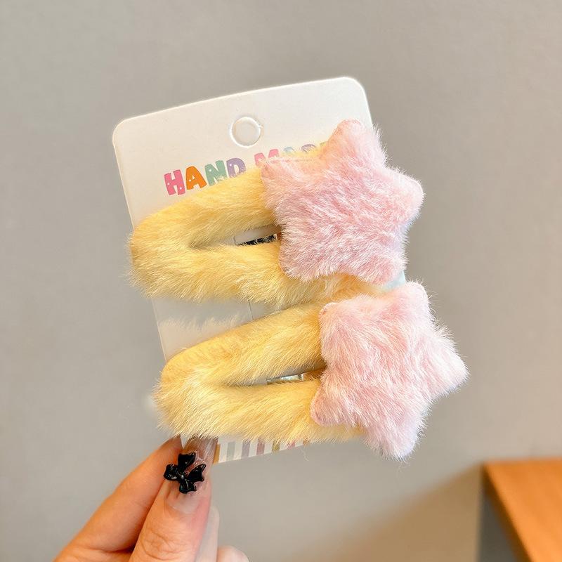 2Pcs Sweet Girls Plush Star Hairpins 2023 Children Kids Fluffy Star Hair Clip Barrettes BB Clip Side Bang Clips Hair Accessories