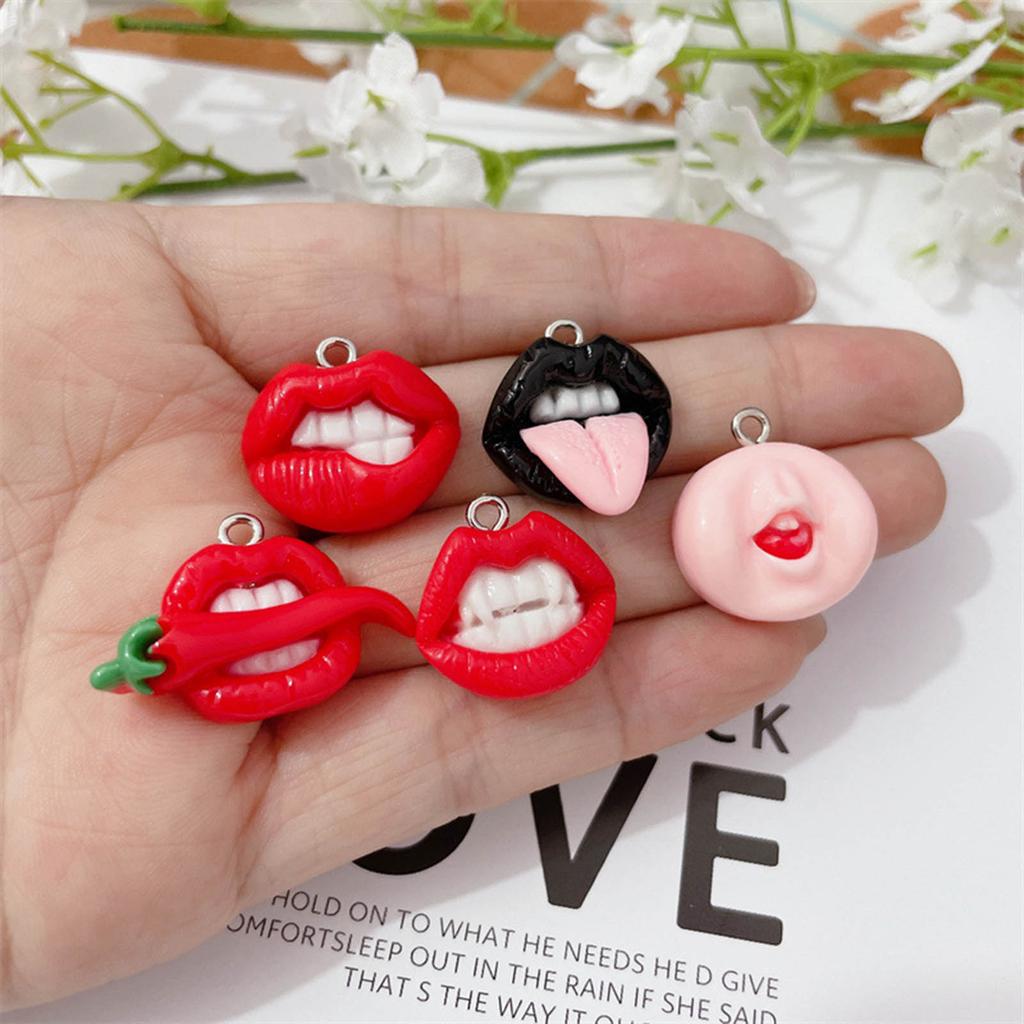 10pcs Funny Sexy Red Lip Resin Charm Hip Hop Earring Pendant Accessories DIY Keychain Jewelry Making Crafts